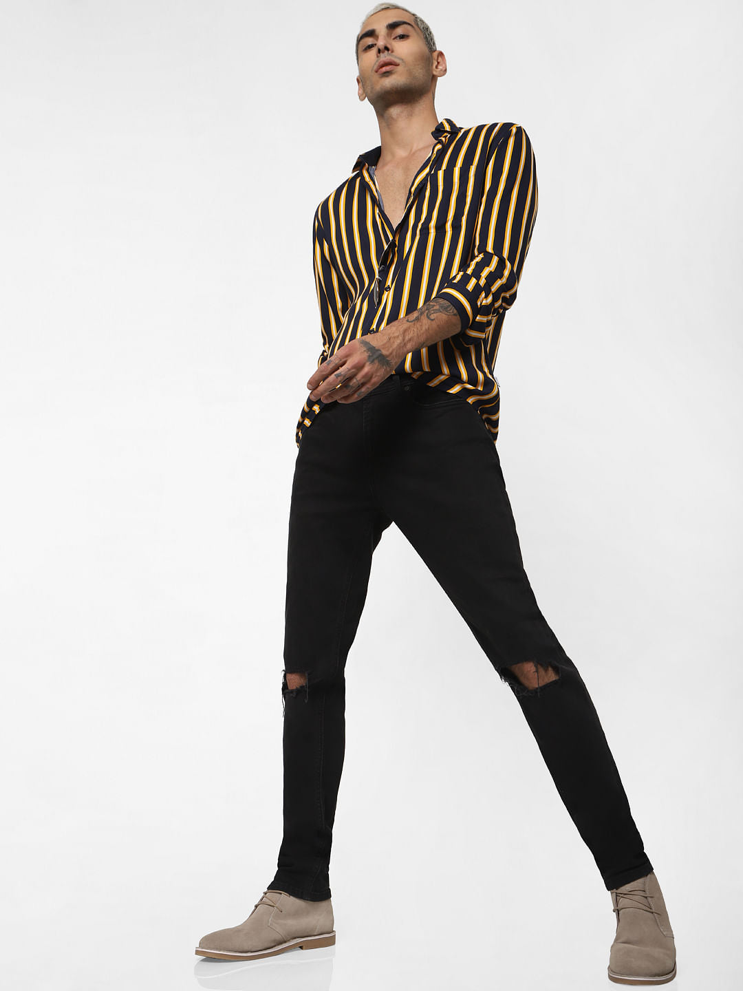 Yellow Striped Full Sleeves Shirt - S