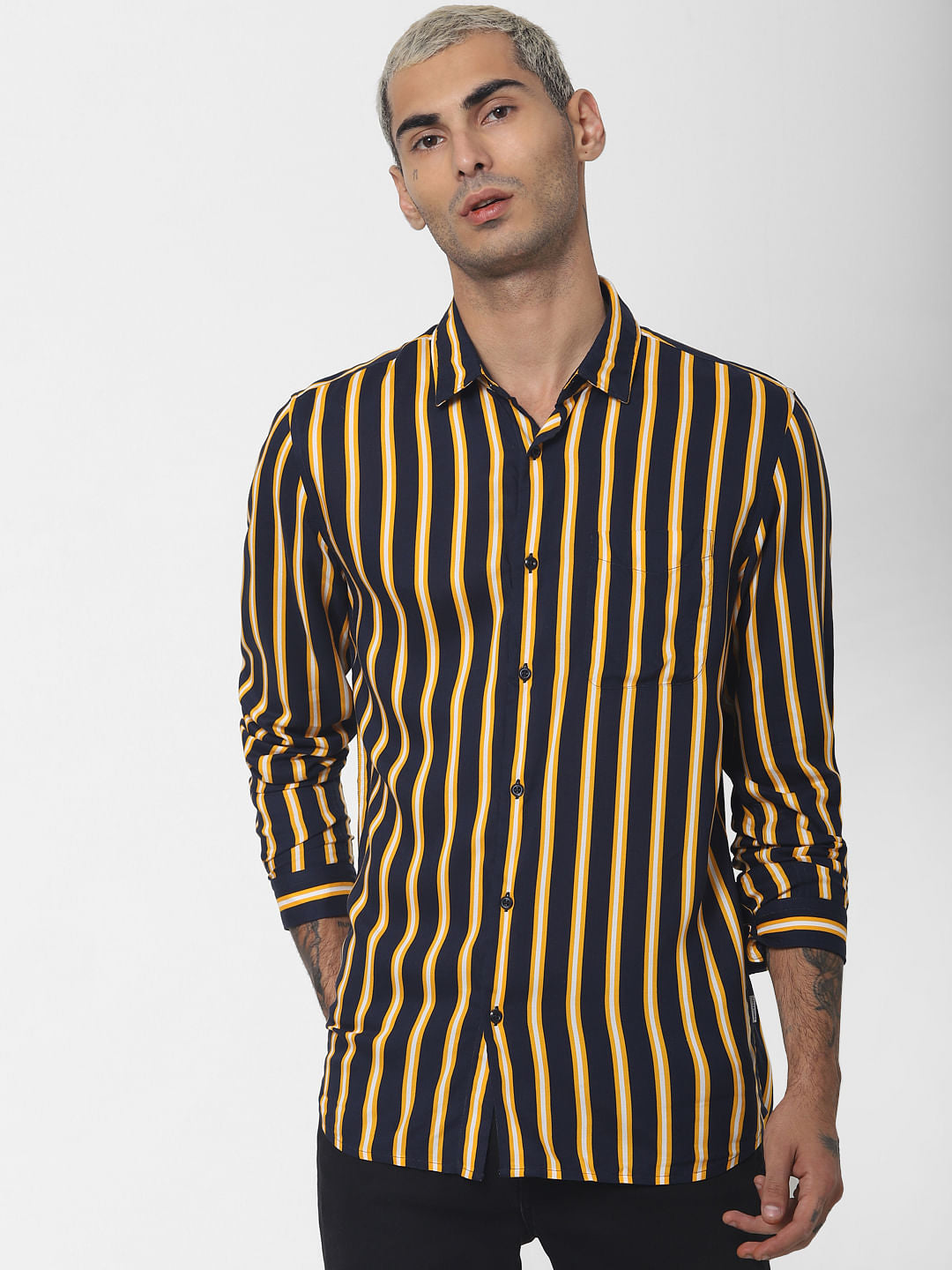 Yellow Striped Full Sleeves Shirt