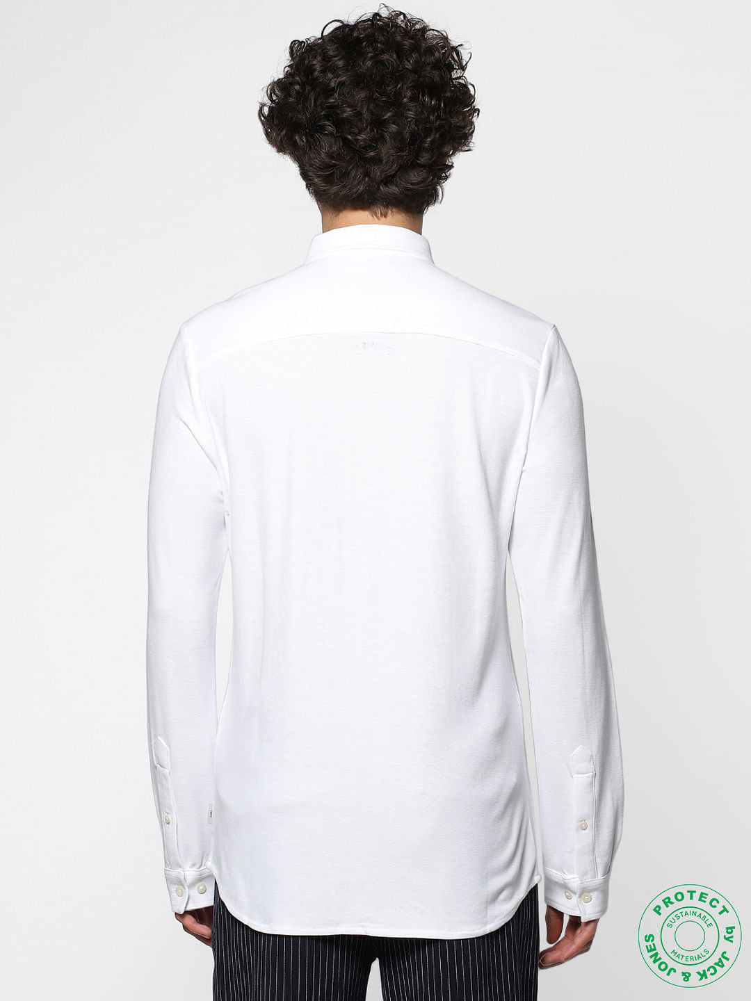 White Full Sleeves Slim Fit Patch Print Shirt