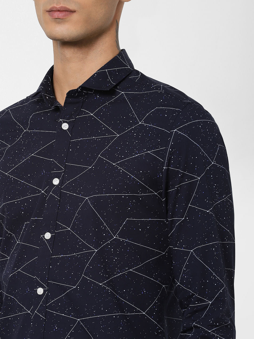 Navy Blue Geometric Print Full Sleeves Shirt
