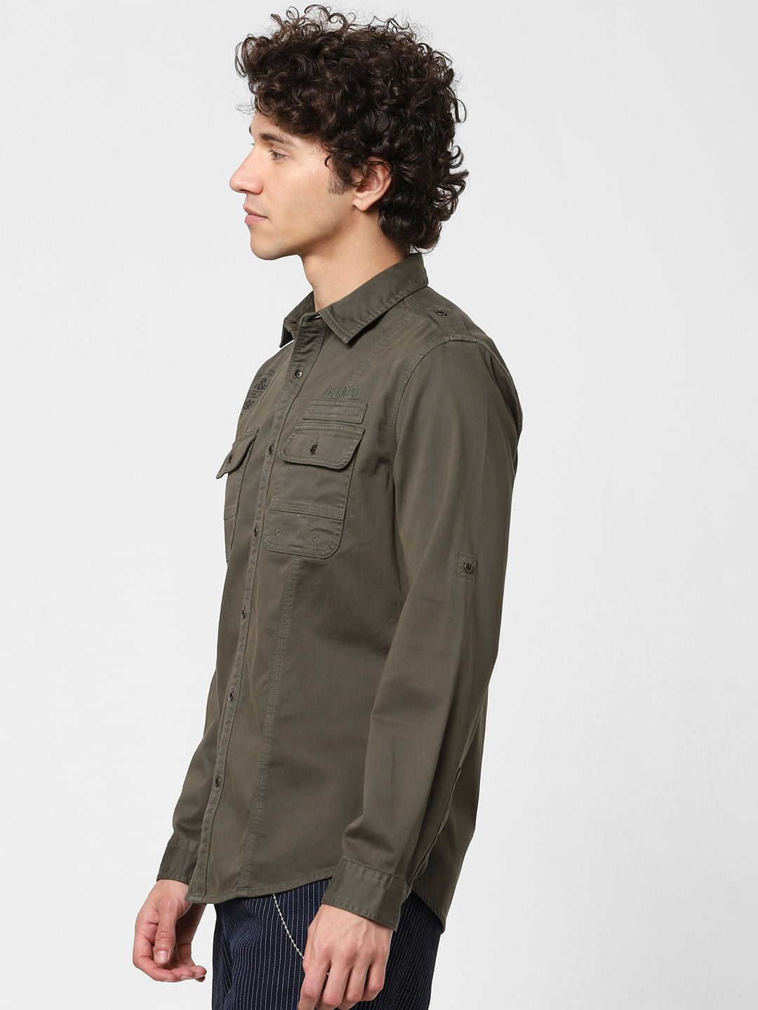 Olive Logo Print Full Sleeves Shirt