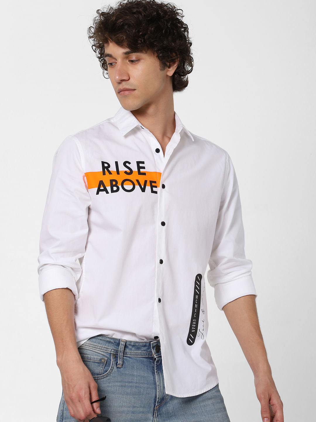 White Text Print Full Sleeves Shirt - S