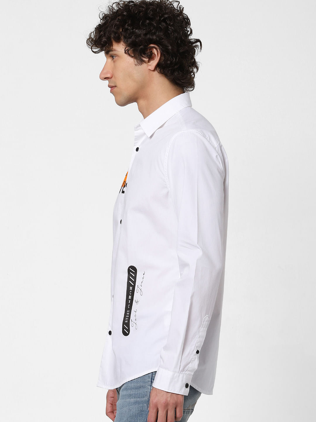 White Text Print Full Sleeves Shirt