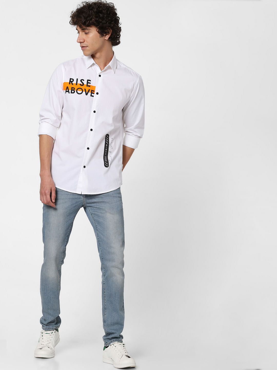 White Text Print Full Sleeves Shirt