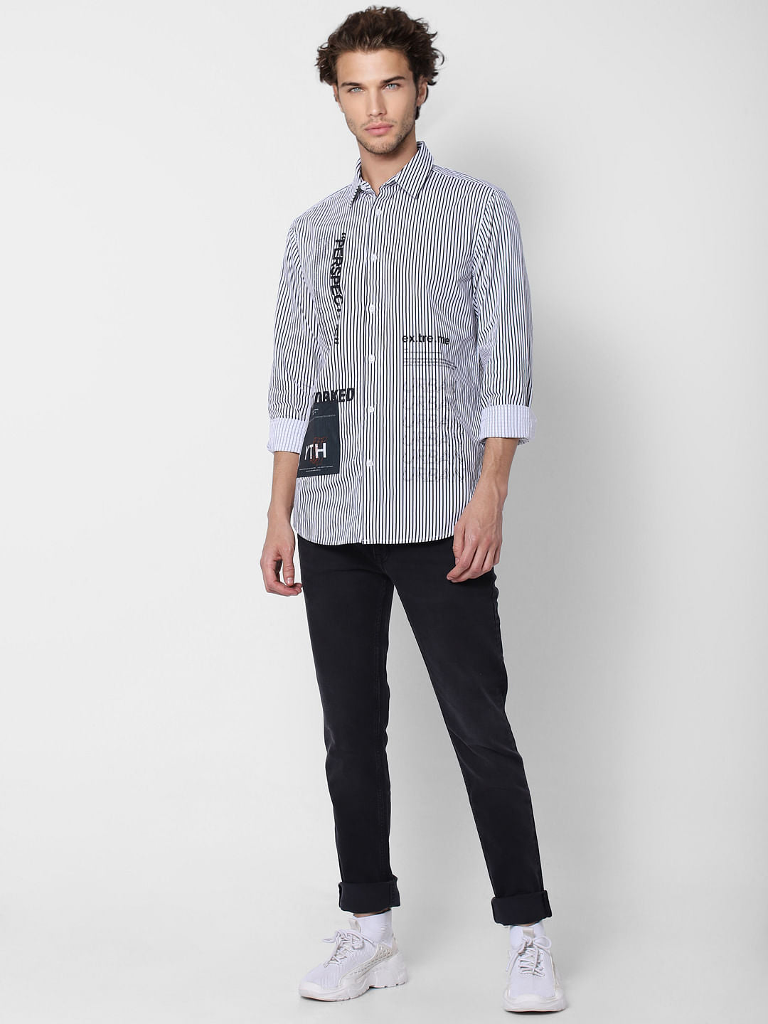 White Striped Full Sleeves Shirt - S