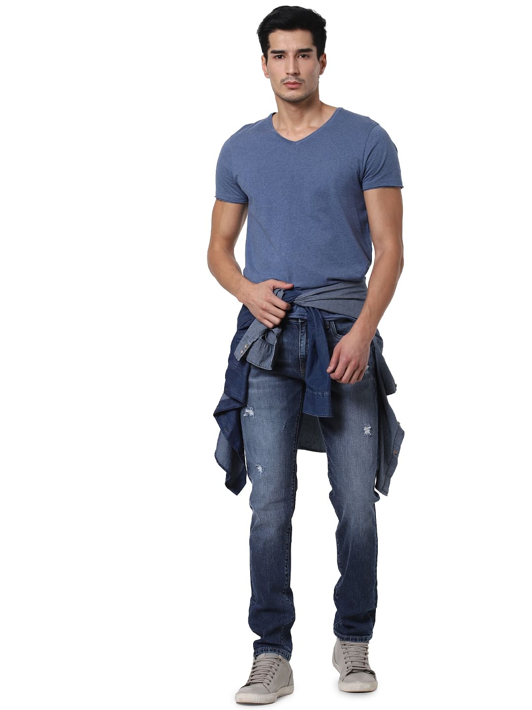 Blue Low Rise Ben Distressed Skinny Jeans