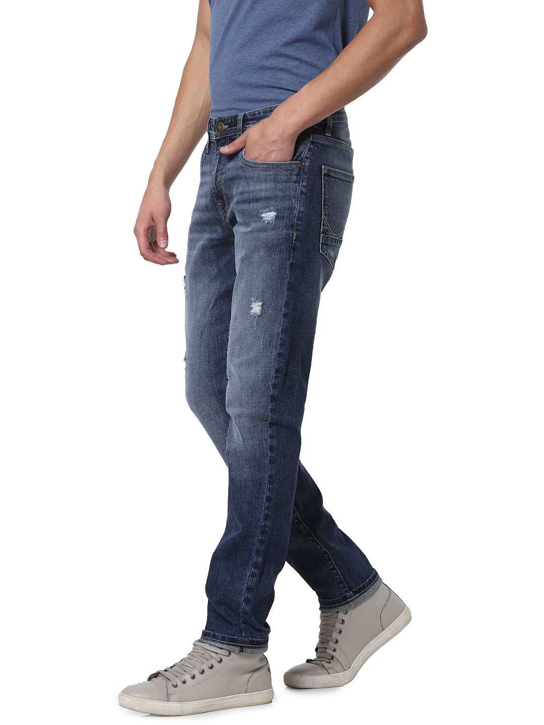 Blue Low Rise Ben Distressed Skinny Jeans