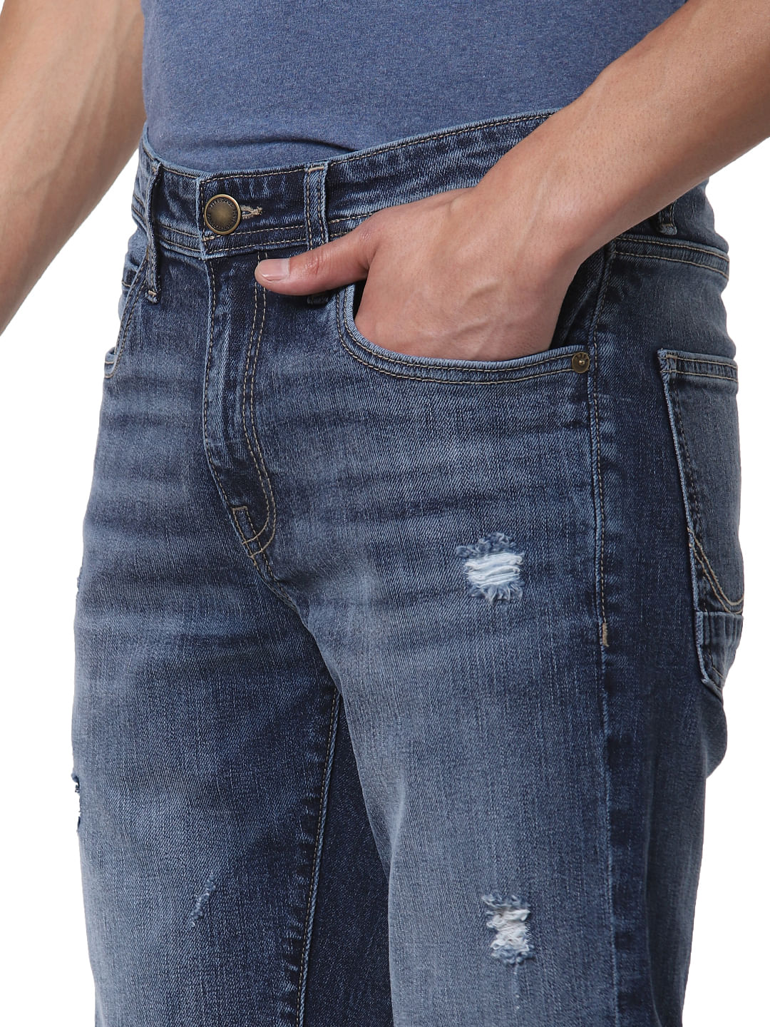 Blue Low Rise Ben Distressed Skinny Jeans