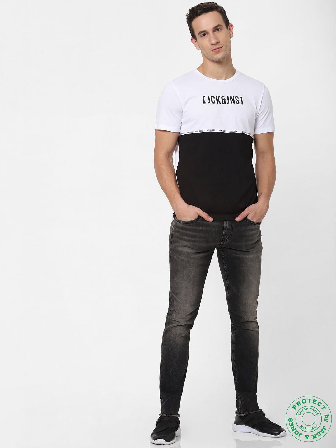 Black Colourblocked Crew Neck T-shirt