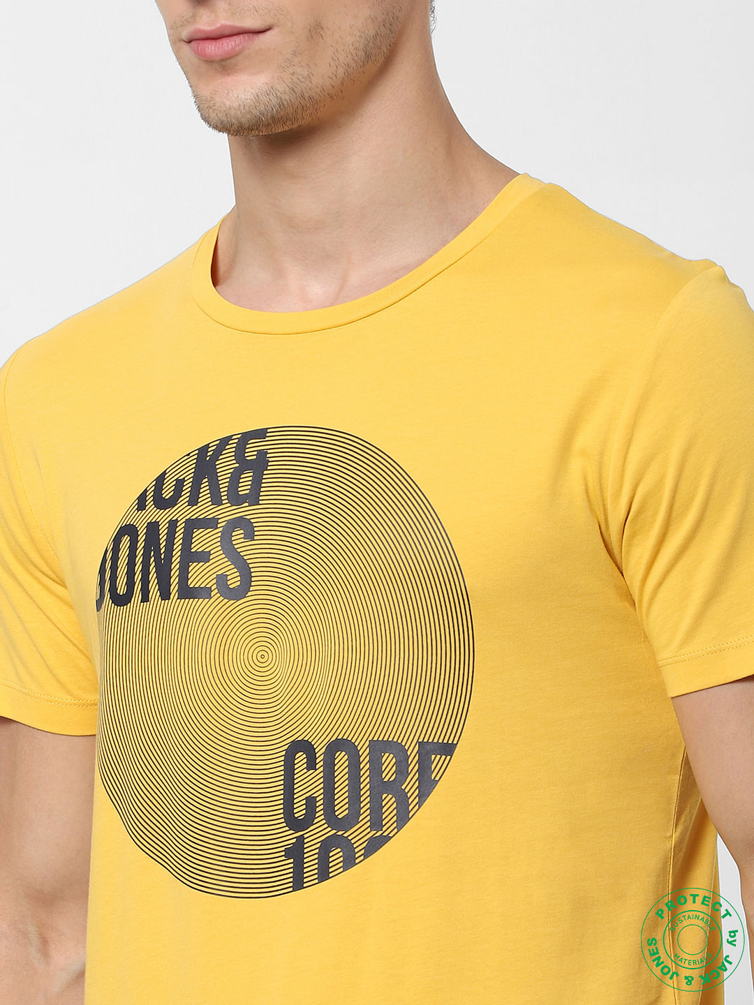 Yellow Logo Print Crew Neck T-shirt