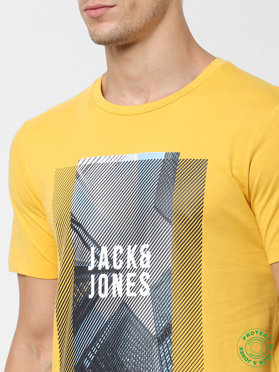 Yellow Graphic Print Crew Neck T-shirt