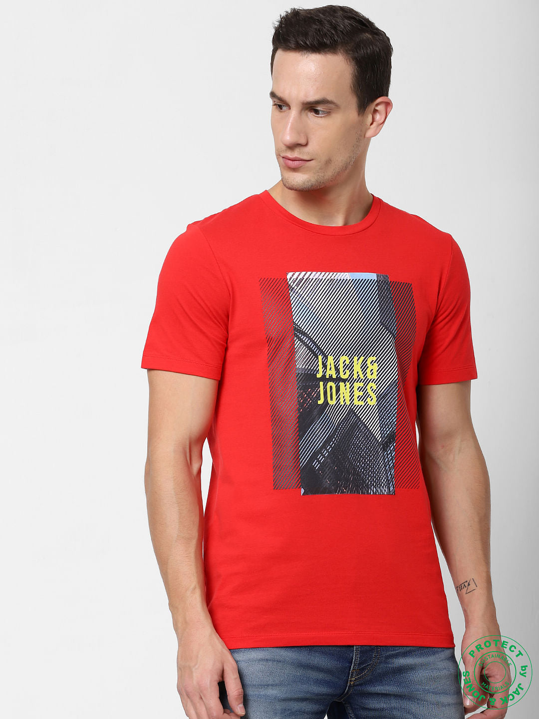 Red Logo Print Crew Neck T-shirt - S