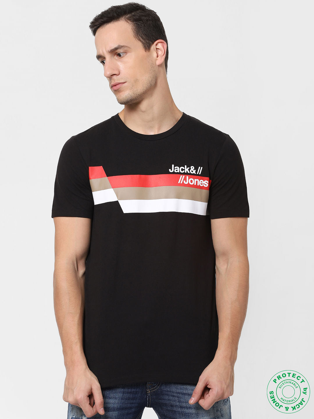 Black Logo Print Crew Neck T-shirt - S
