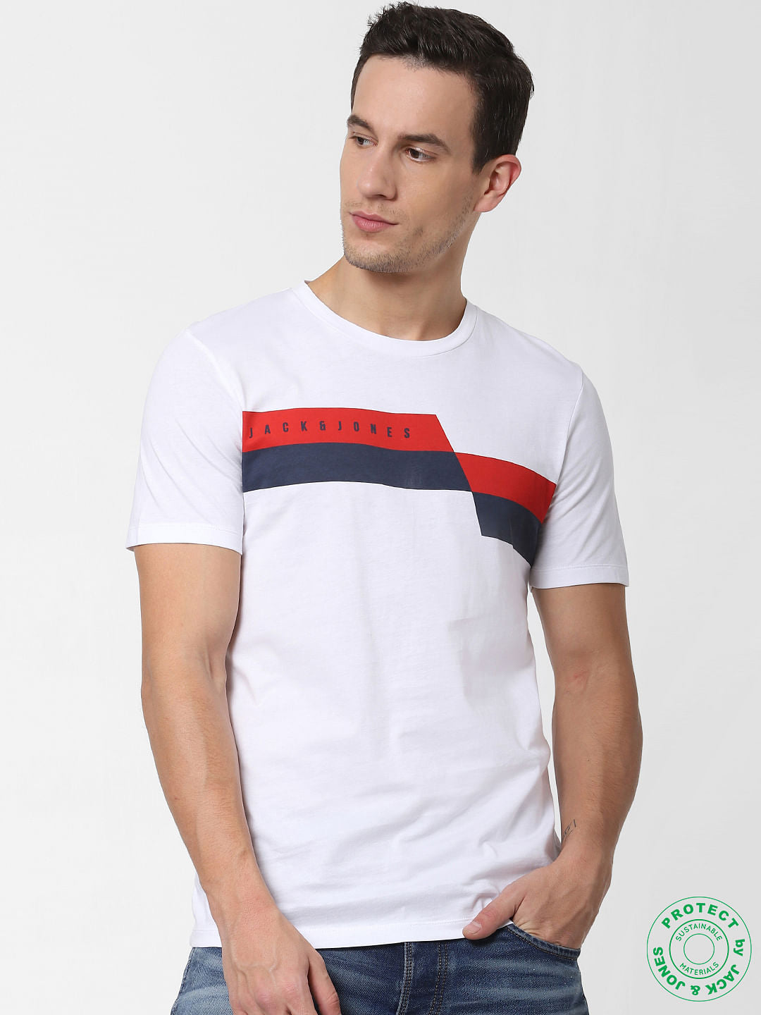 White Logo Print Crew Neck T-shirt - S