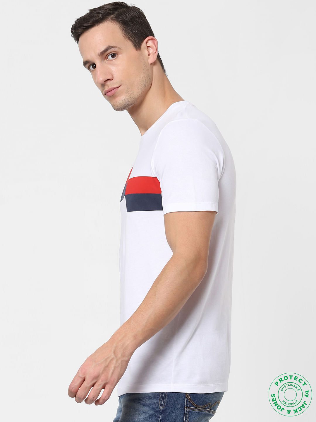 White Logo Print Crew Neck T-shirt