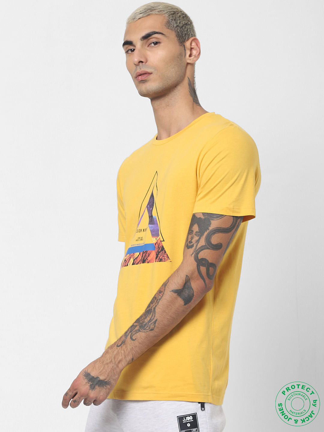 Yellow Graphic Print Crew Neck T-shirt
