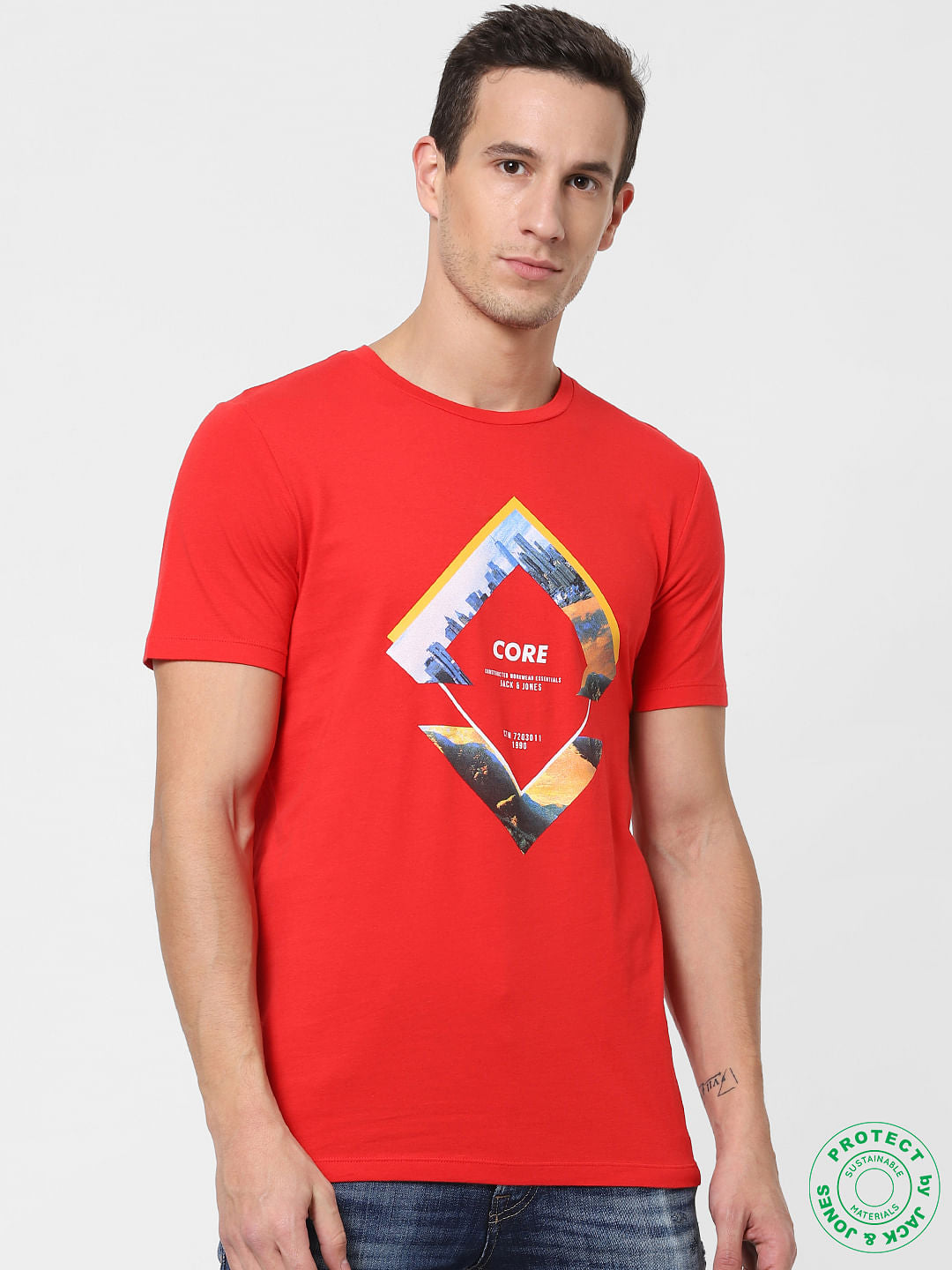Red Graphic Print Crew Neck T-shirt - S