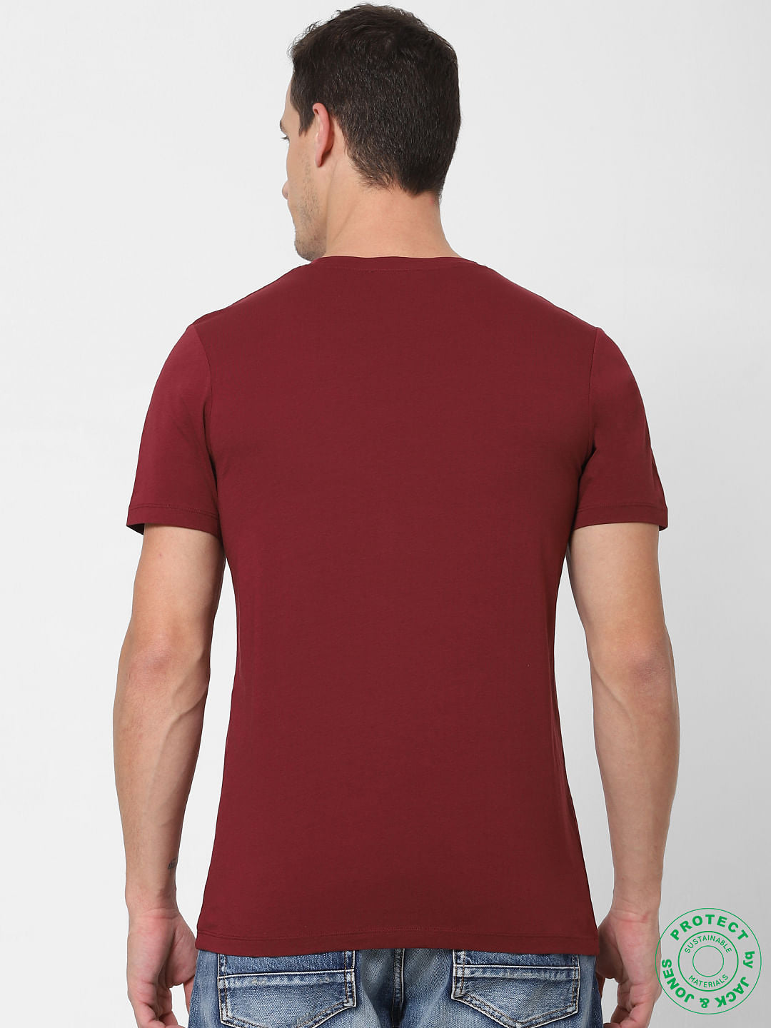 Maroon Slogan Print Crew Neck T-shirt