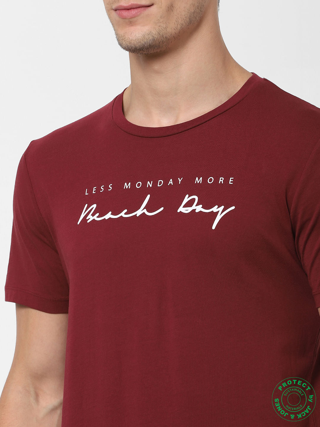 Maroon Slogan Print Crew Neck T-shirt