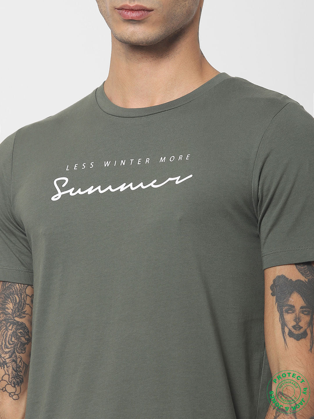 Green Slogan Print Crew Neck T-shirt