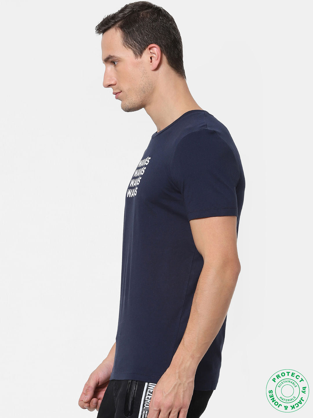 Navy Blue Text Print Crew Neck T-shirt