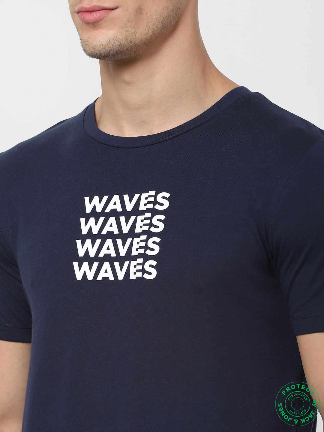 Navy Blue Text Print Crew Neck T-shirt