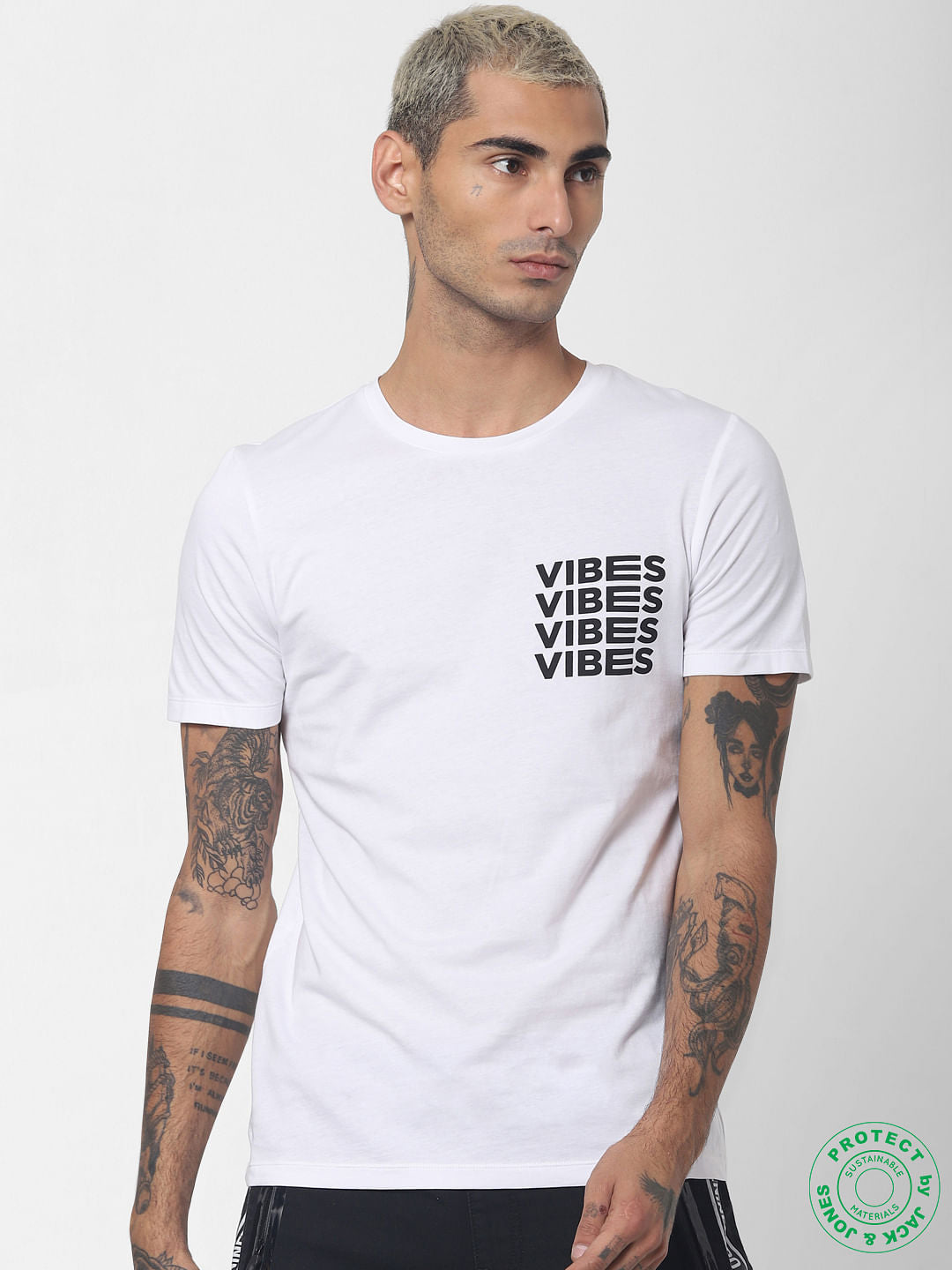 White Text Print Crew Neck T-shirt