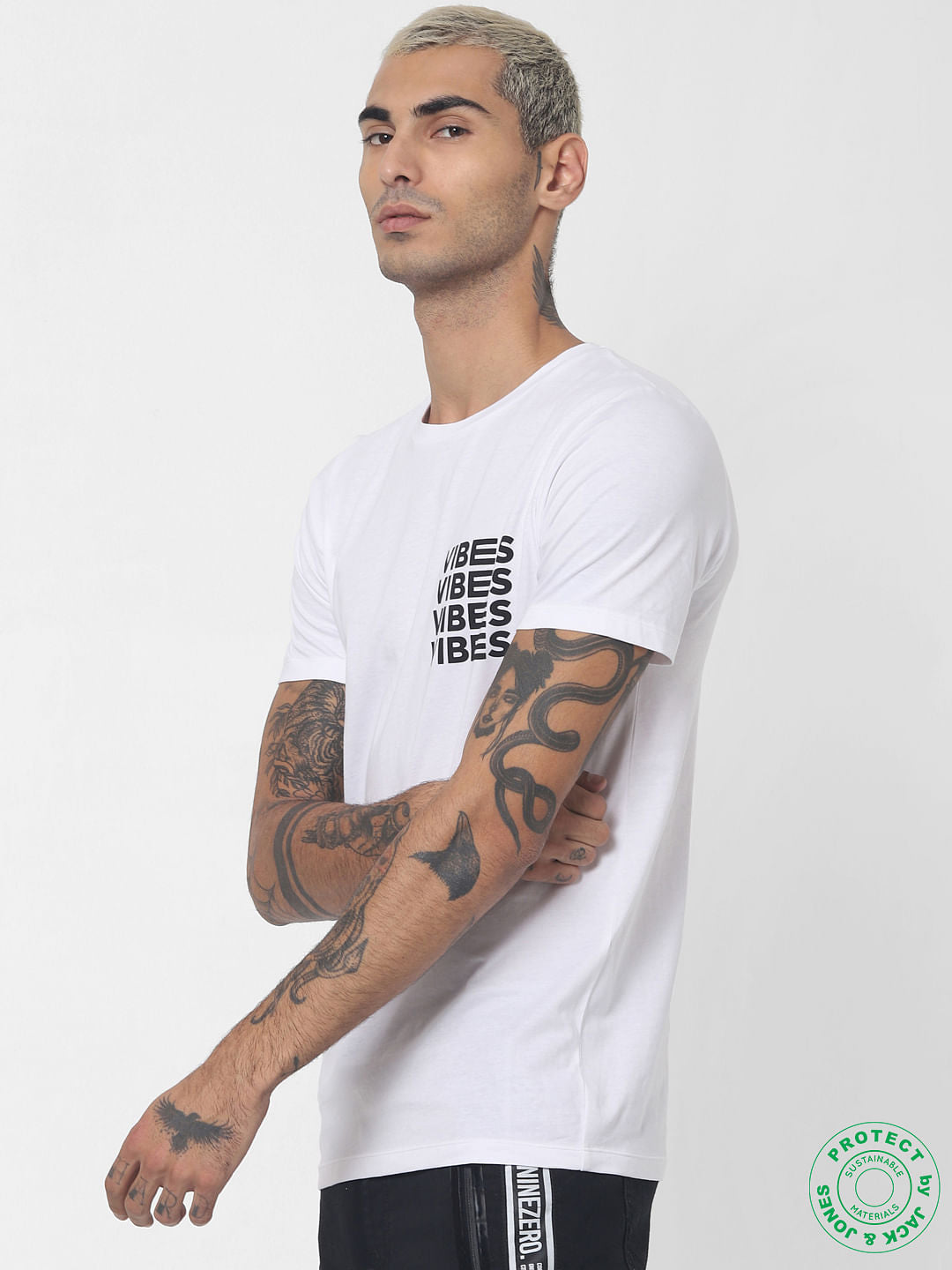 White Text Print Crew Neck T-shirt
