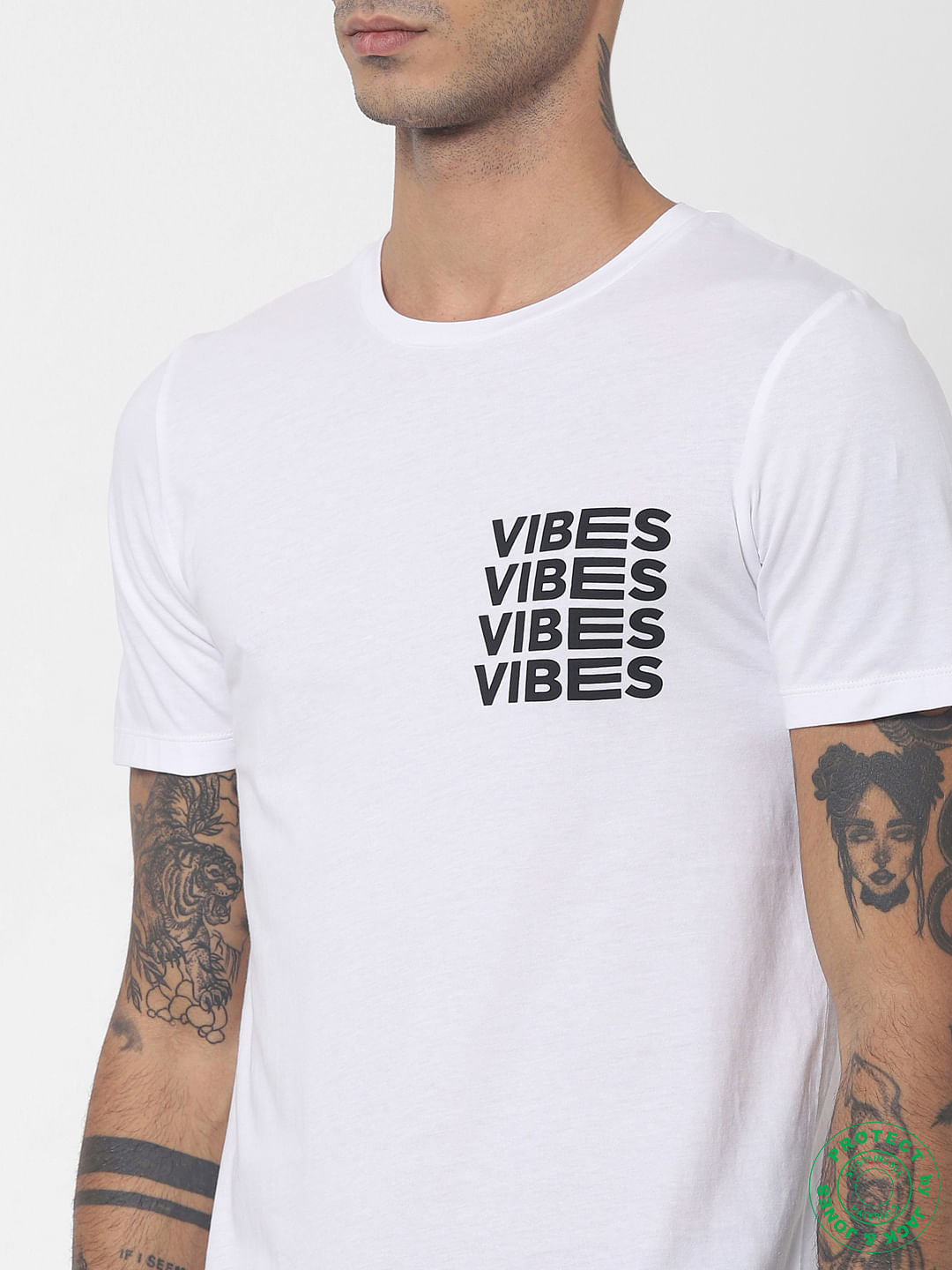 White Text Print Crew Neck T-shirt