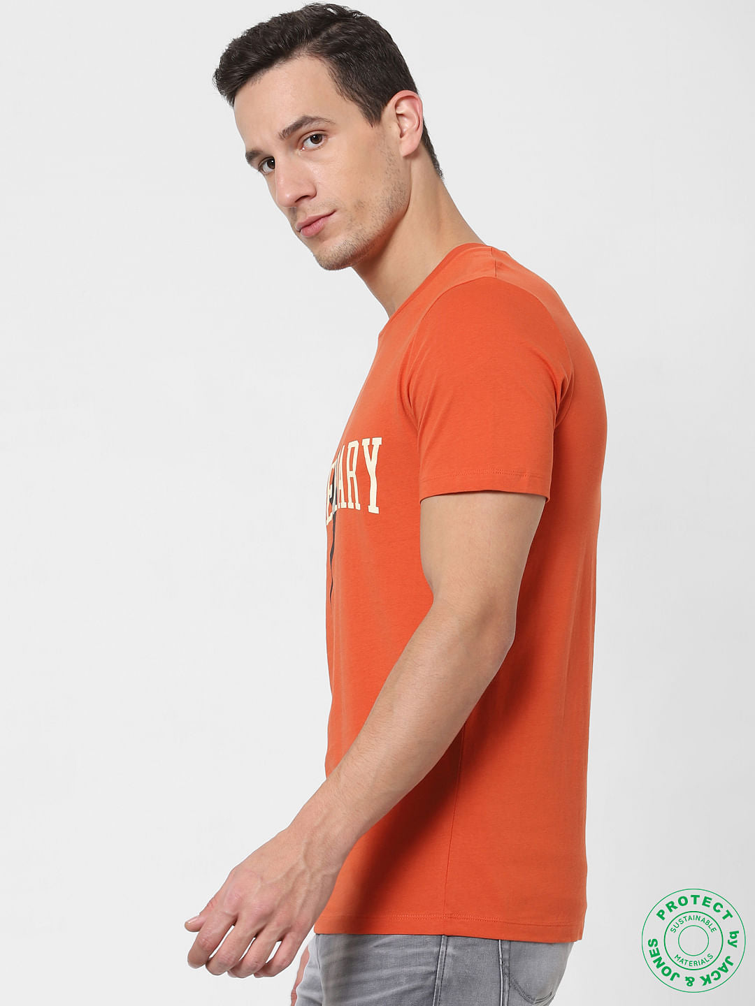Orange Text Print Crew Neck T-shirt