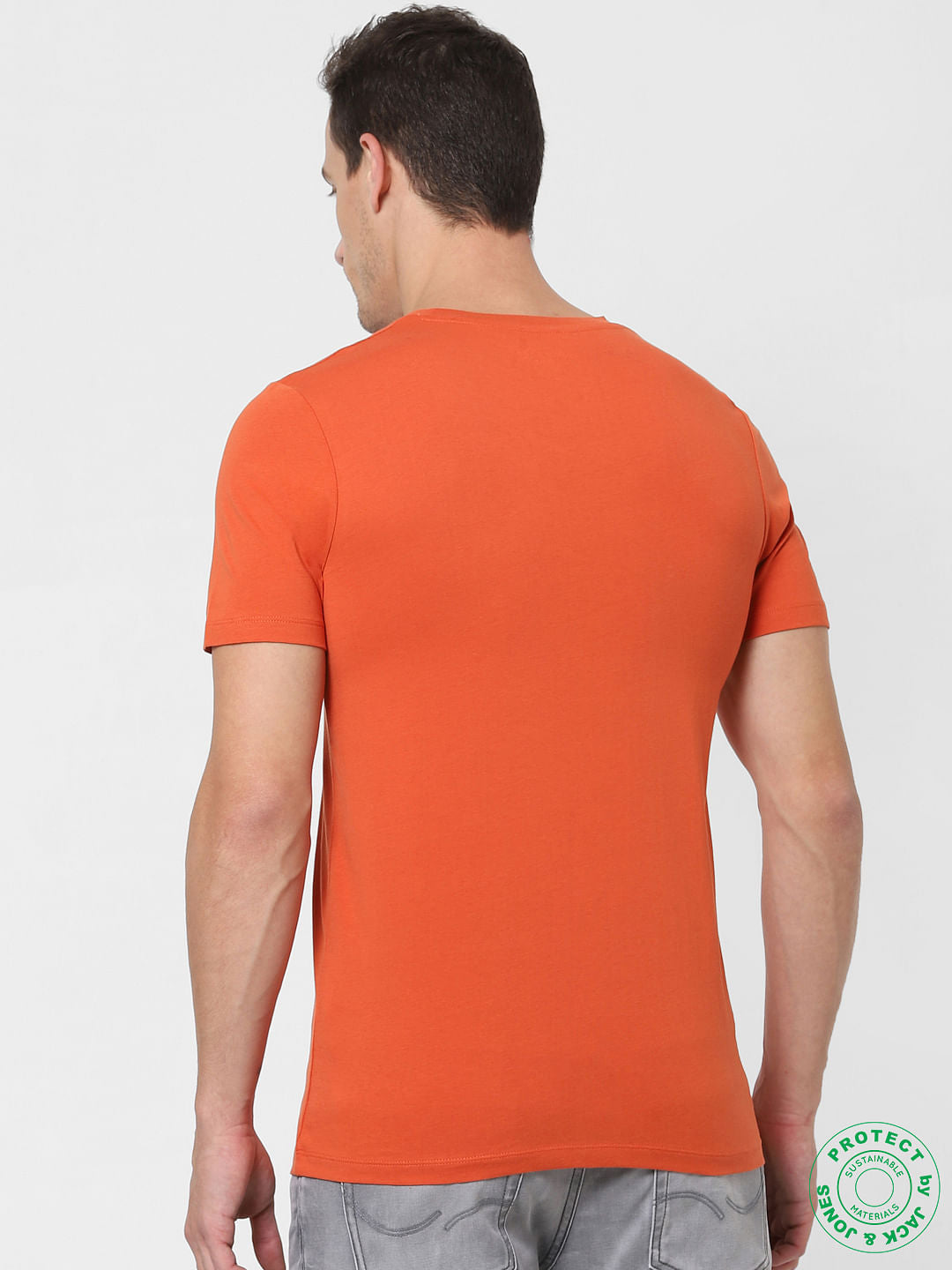 Orange Text Print Crew Neck T-shirt