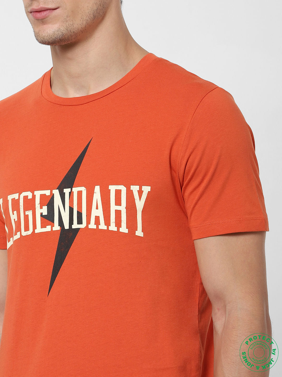 Orange Text Print Crew Neck T-shirt