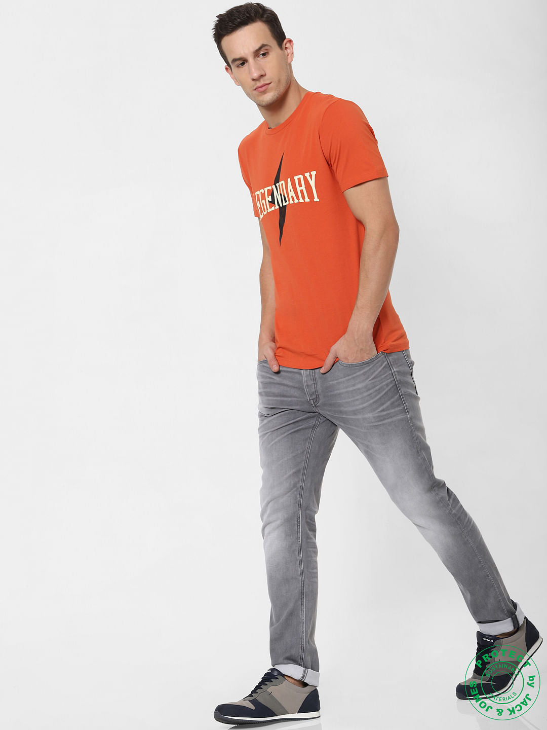 Orange Text Print Crew Neck T-shirt