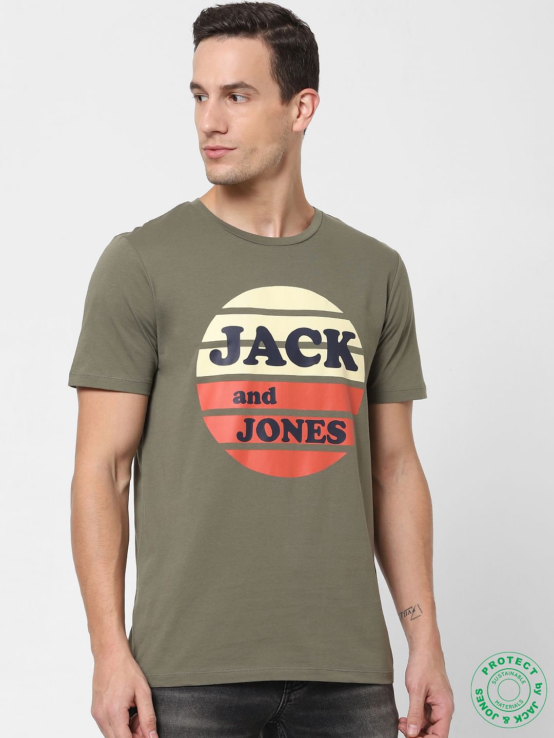 Olive Logo Print Crew Neck T-shirt - S