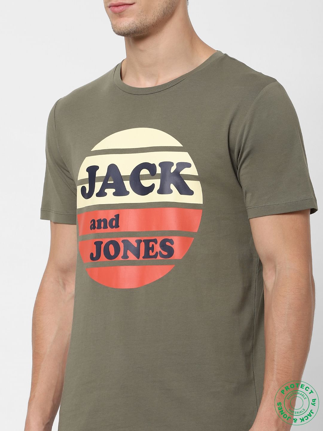 Olive Logo Print Crew Neck T-shirt