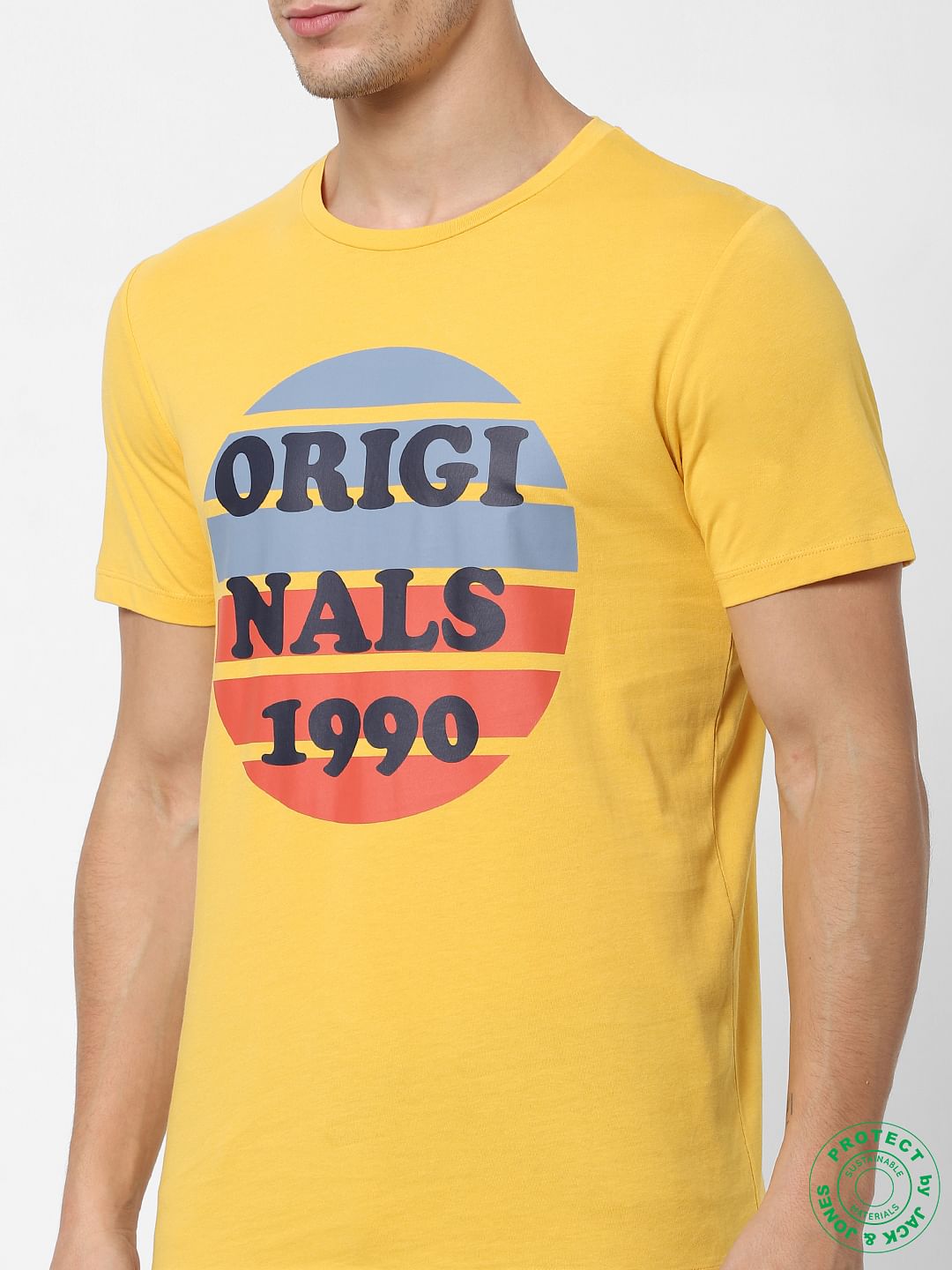 Yellow Logo Print Crew Neck T-shirt
