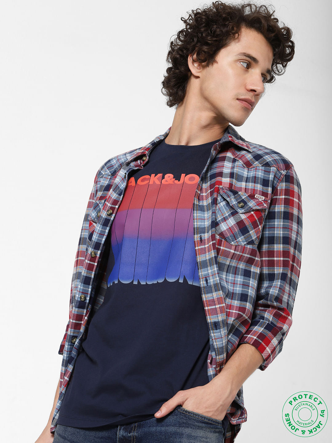 Navy Blue Logo Print Crew Neck T-shirt - S
