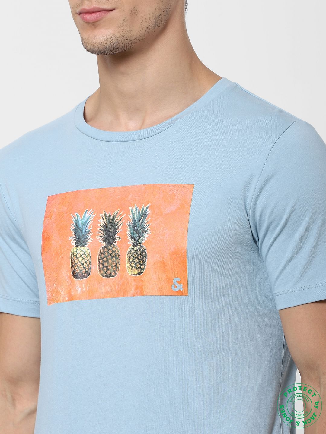 Light Blue Graphic Print Crew Neck T-shirt