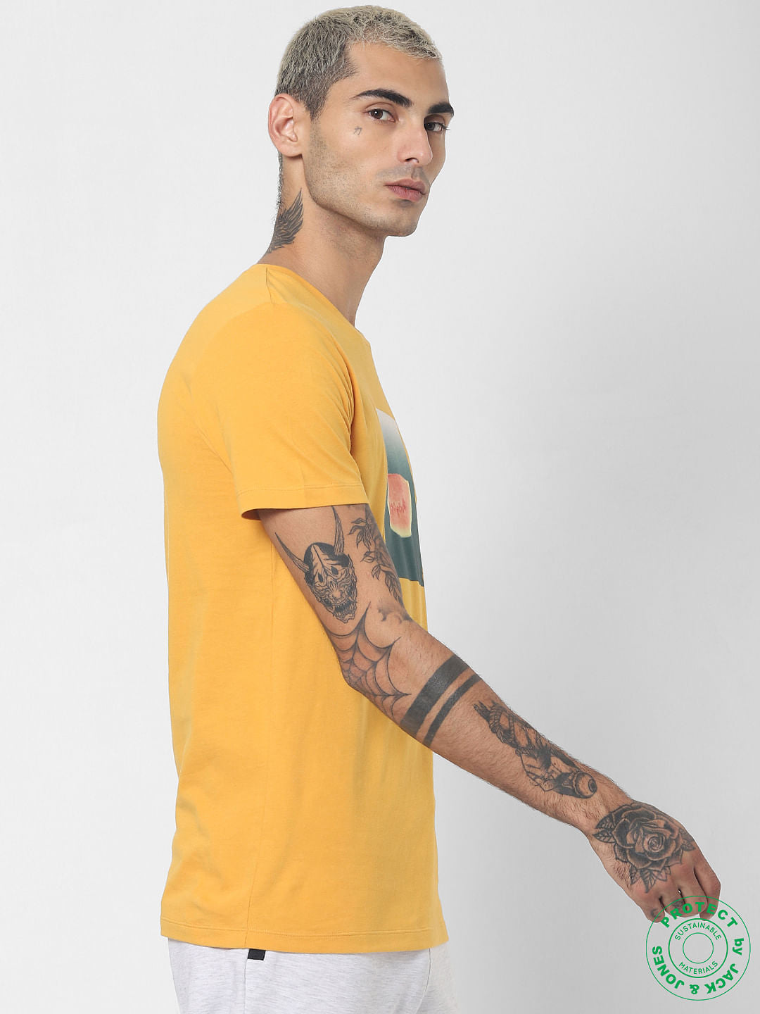 Yellow Graphic Print Crew Neck T-shirt