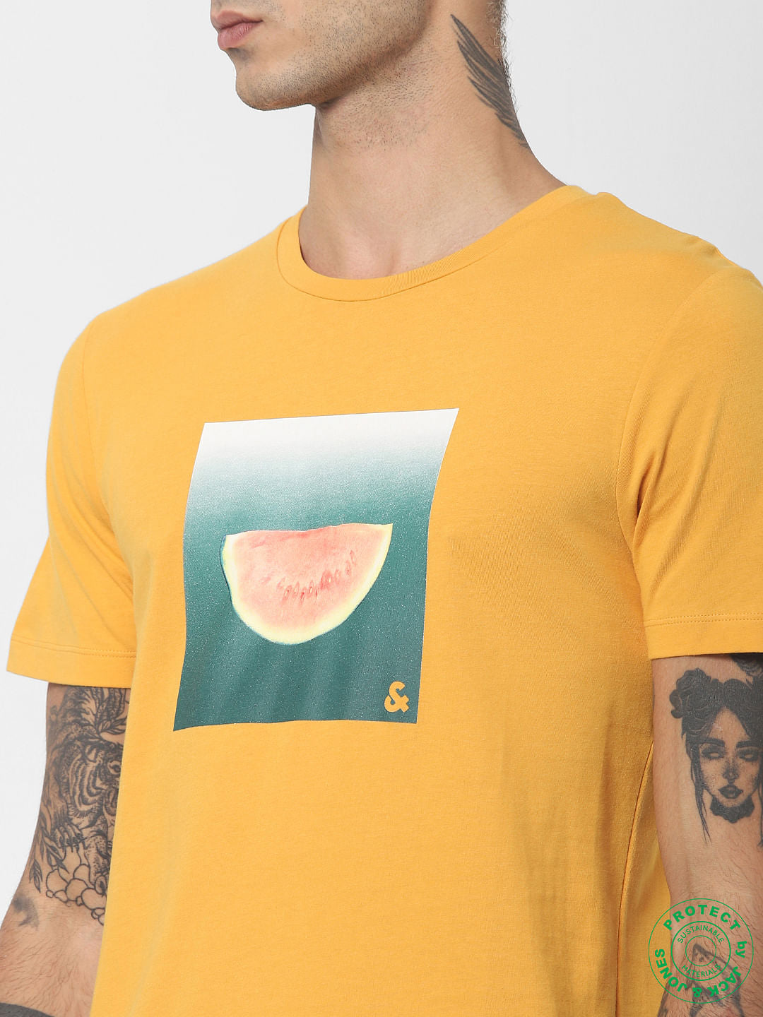 Yellow Graphic Print Crew Neck T-shirt
