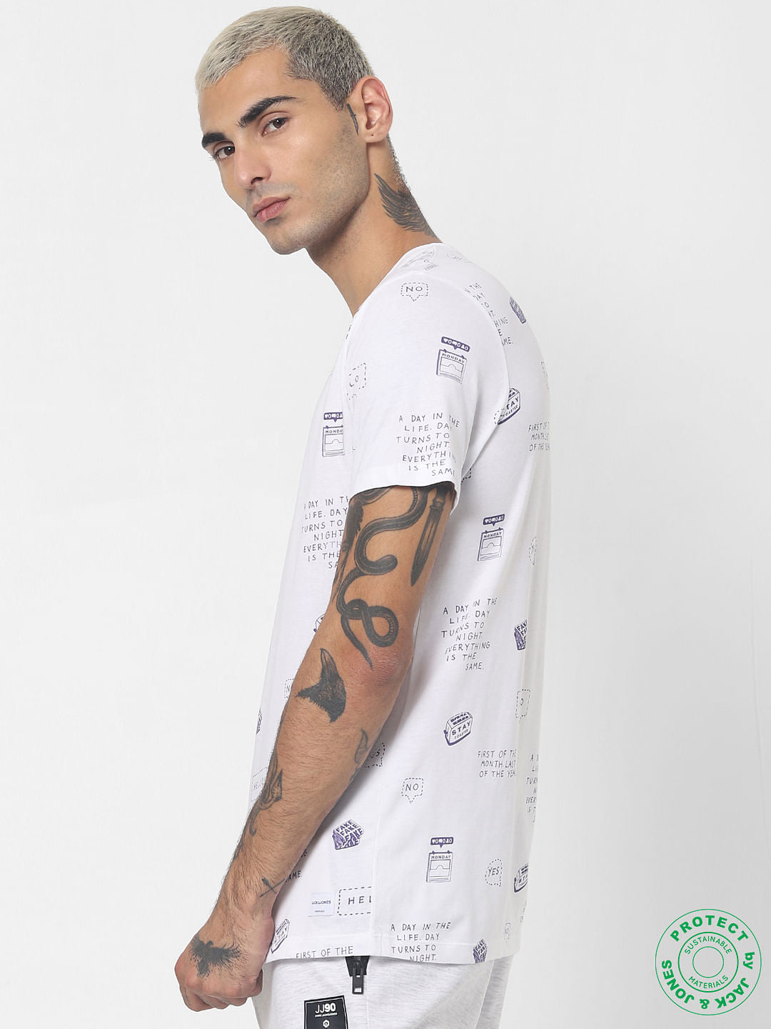 White All Over Print Crew Neck T-shirt