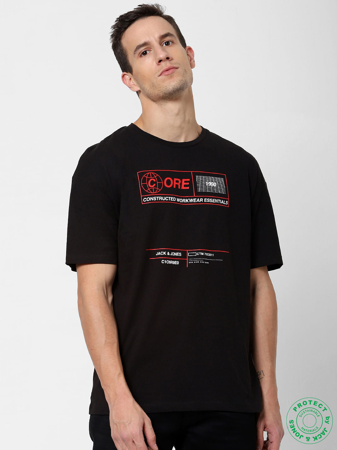 Black Logo Print Crew Neck T-shirt - S