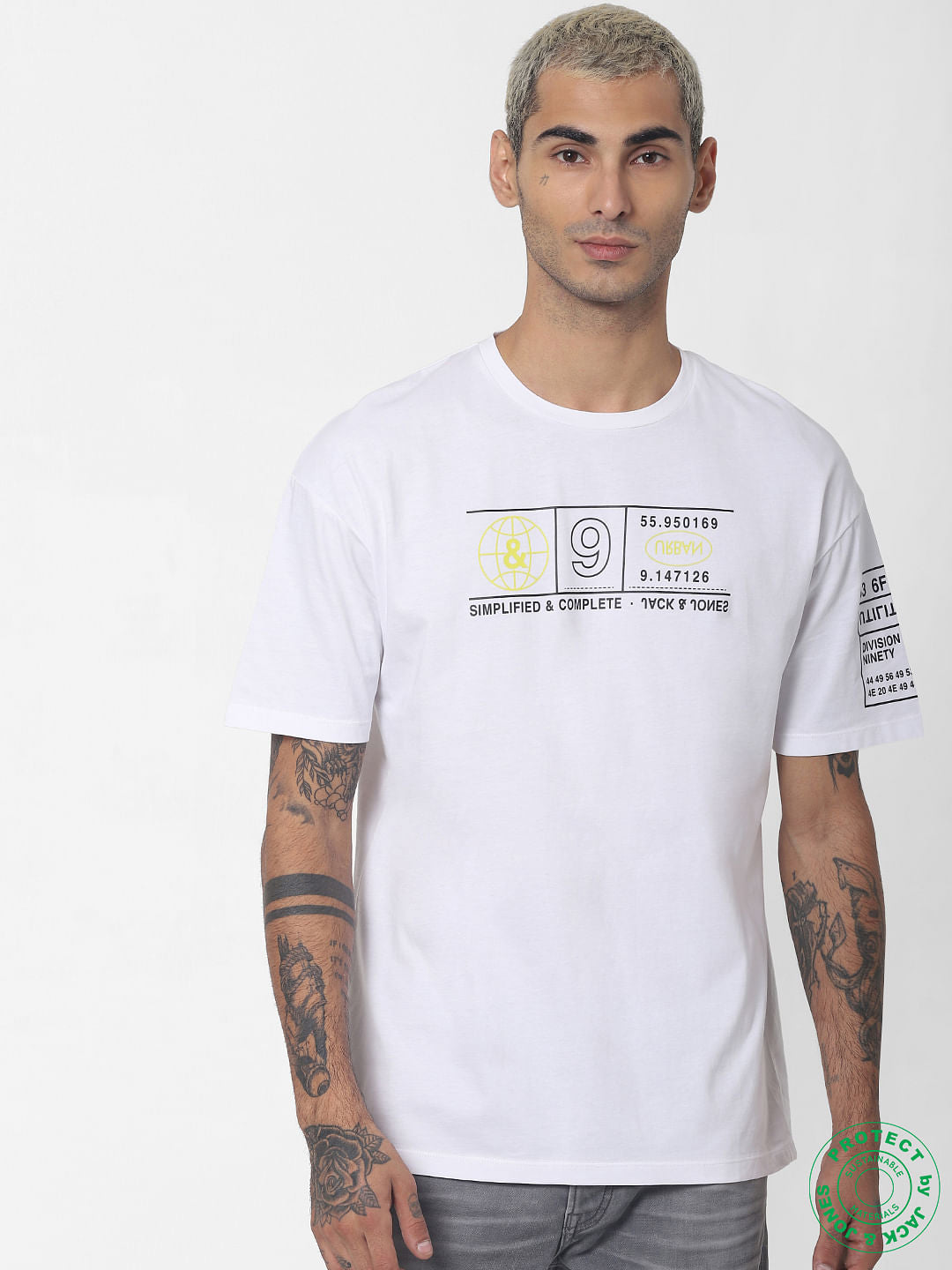 White Printed Crew Neck T-shirt - S