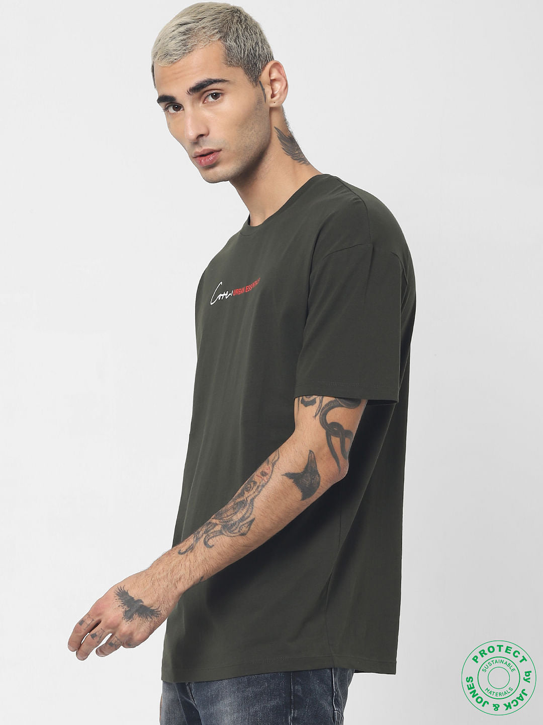 Green Logo Print Crew Neck T-shirt