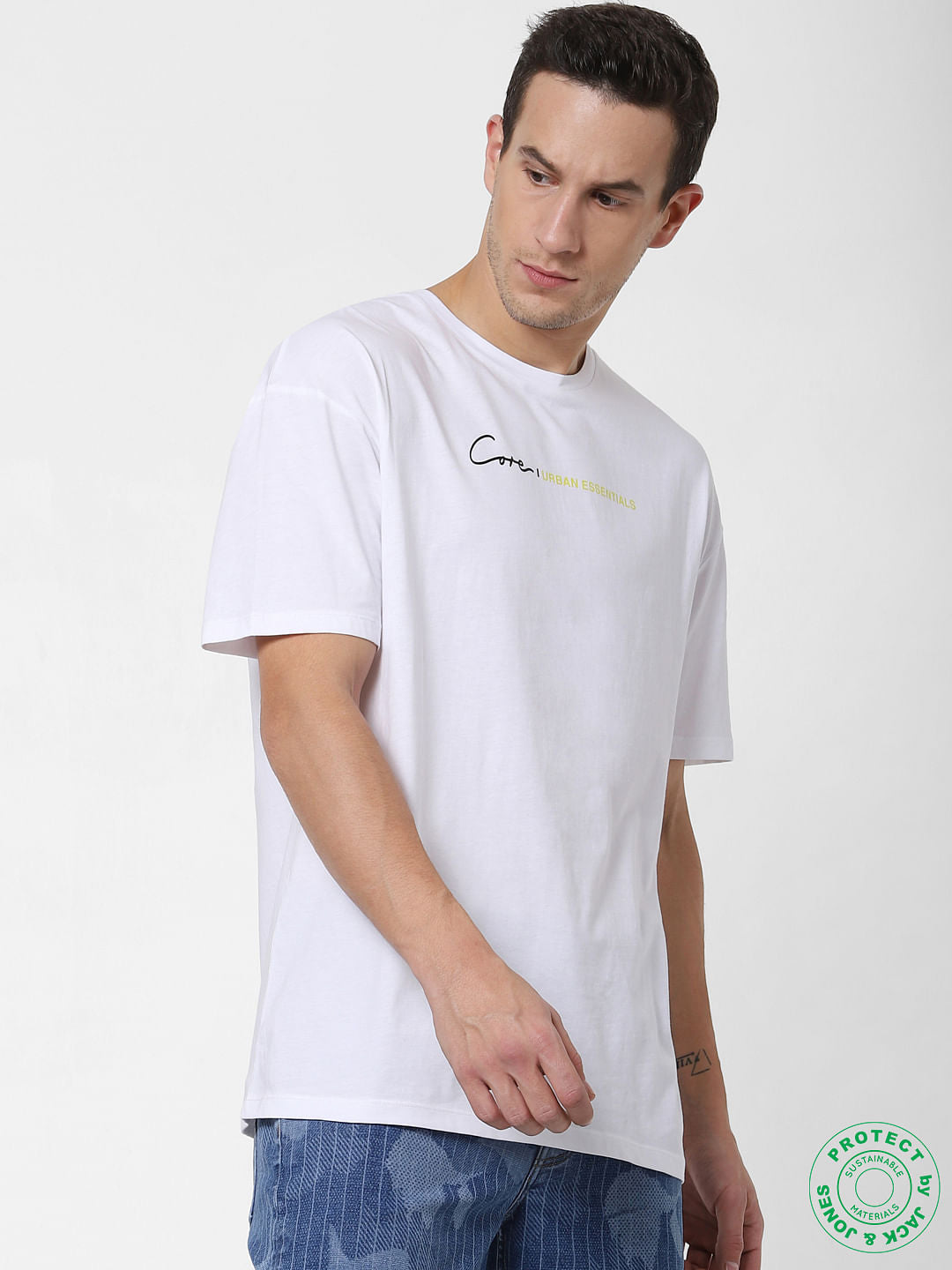 White Logo Print Crew Neck T-shirt - S
