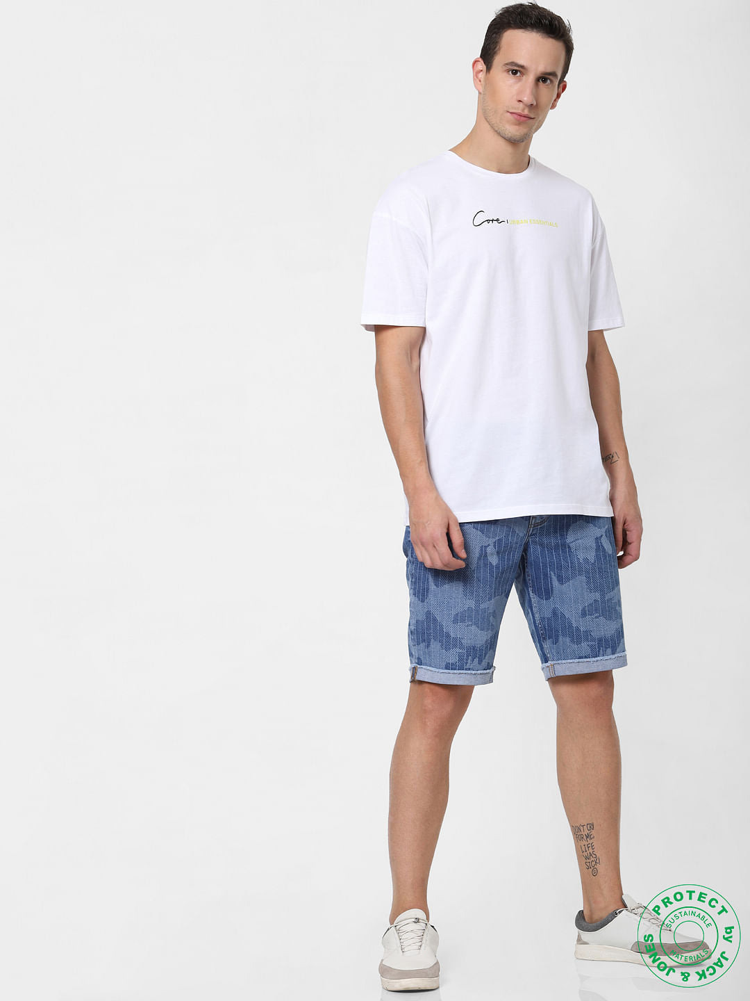 White Logo Print Crew Neck T-shirt