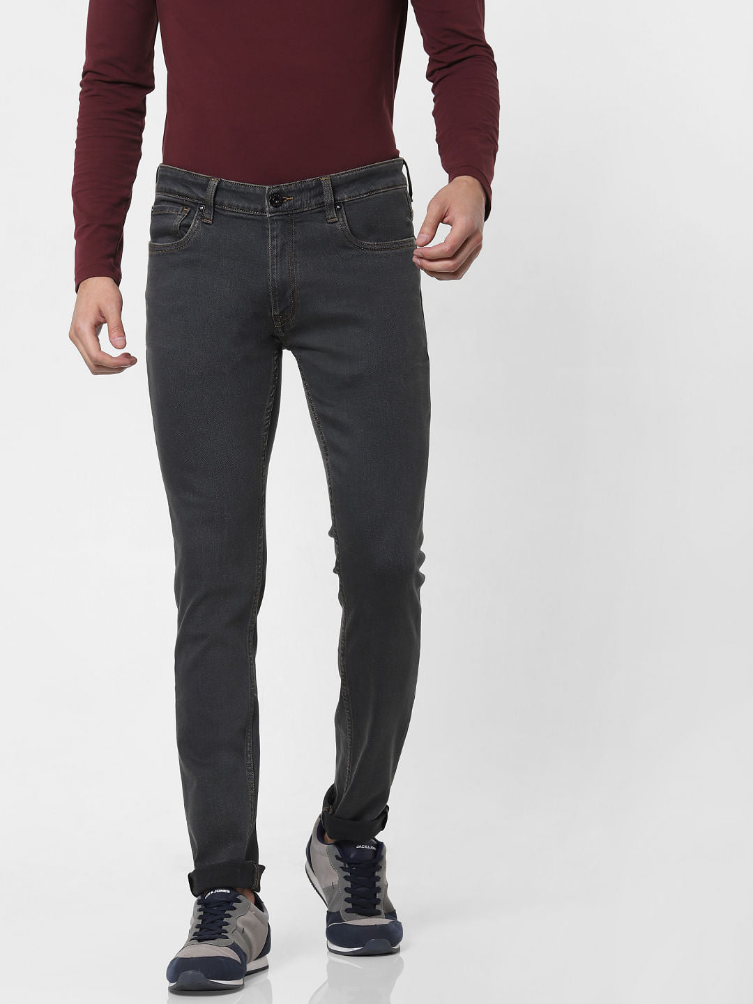 Grey Low Rise Ben Washed Skinny Jeans