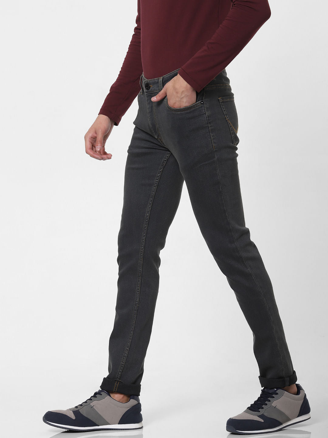 Grey Low Rise Ben Washed Skinny Jeans