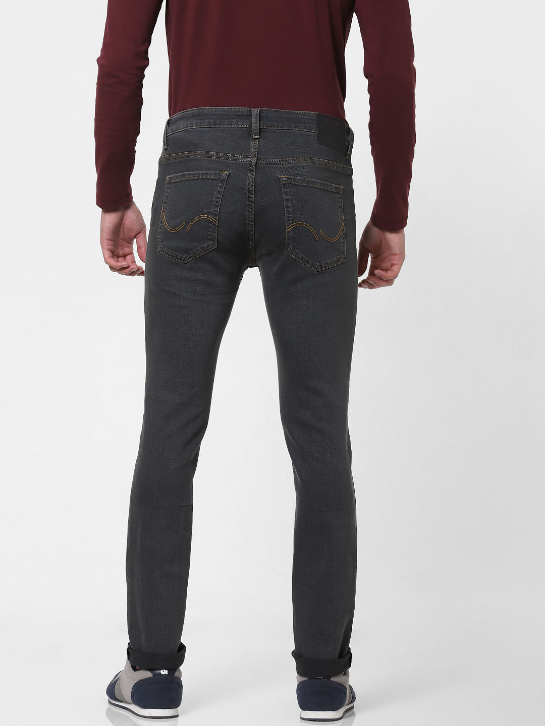 Grey Low Rise Ben Washed Skinny Jeans