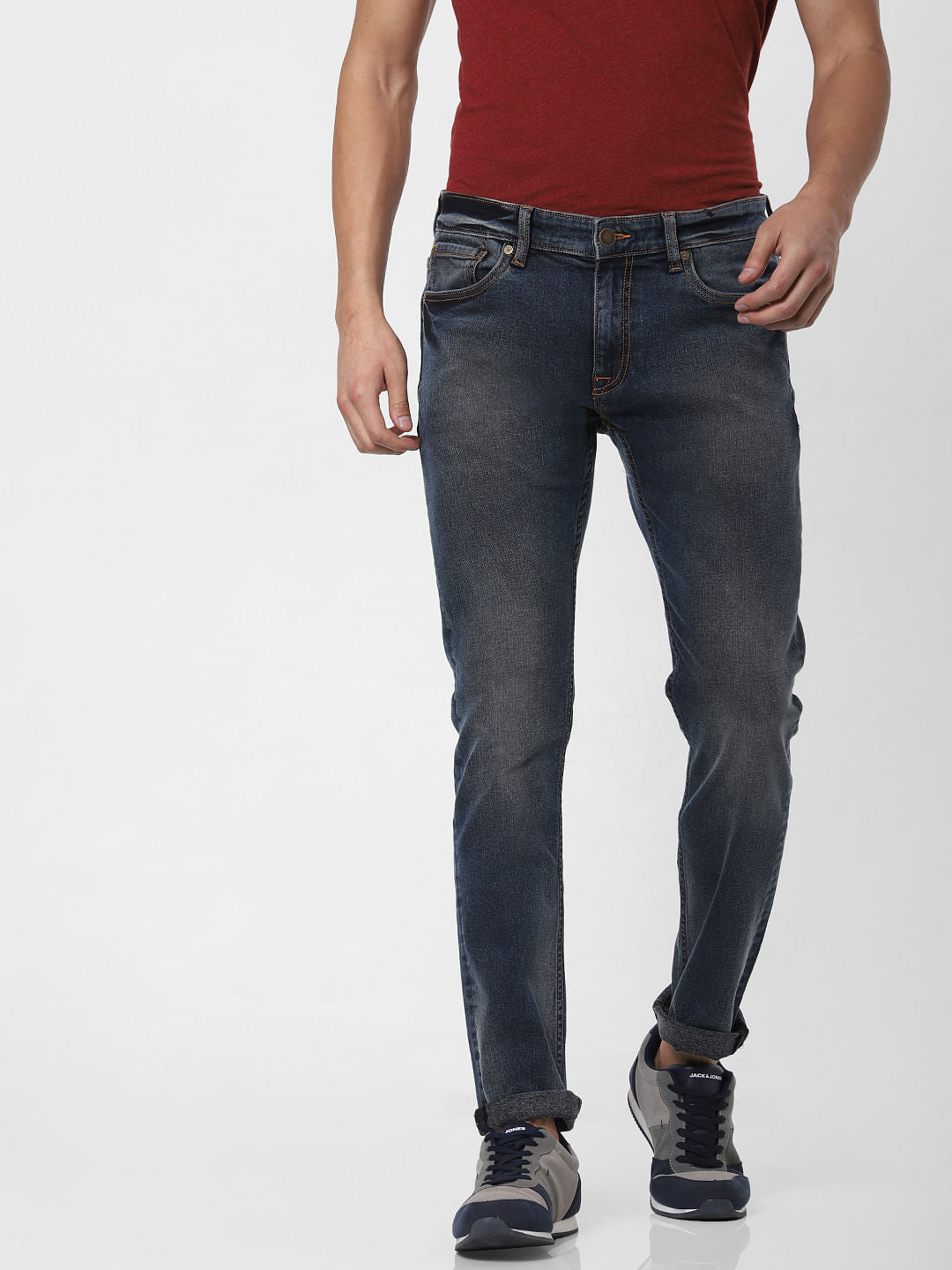 Dark Blue Low Rise Liam Washed Skinny Jeans